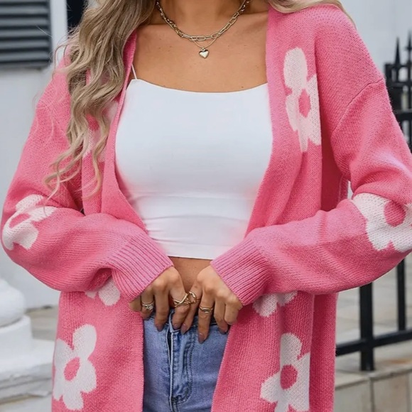 170- Floral Jacquard Sweater Knitted Cardigan - Picture 6 of 6